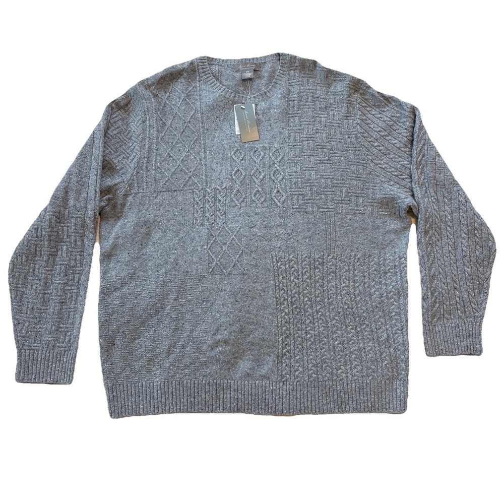 Daniel Cremieux Sweater Mens XXL 100% Wool Crewneck Knit Fisherman Patchwork